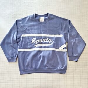 Sporty Crewneck Sweatshirt - Blue with White Stripes